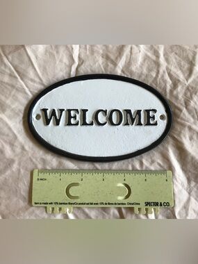 Pottery Barn Black and White Oval Welcome Plaque
